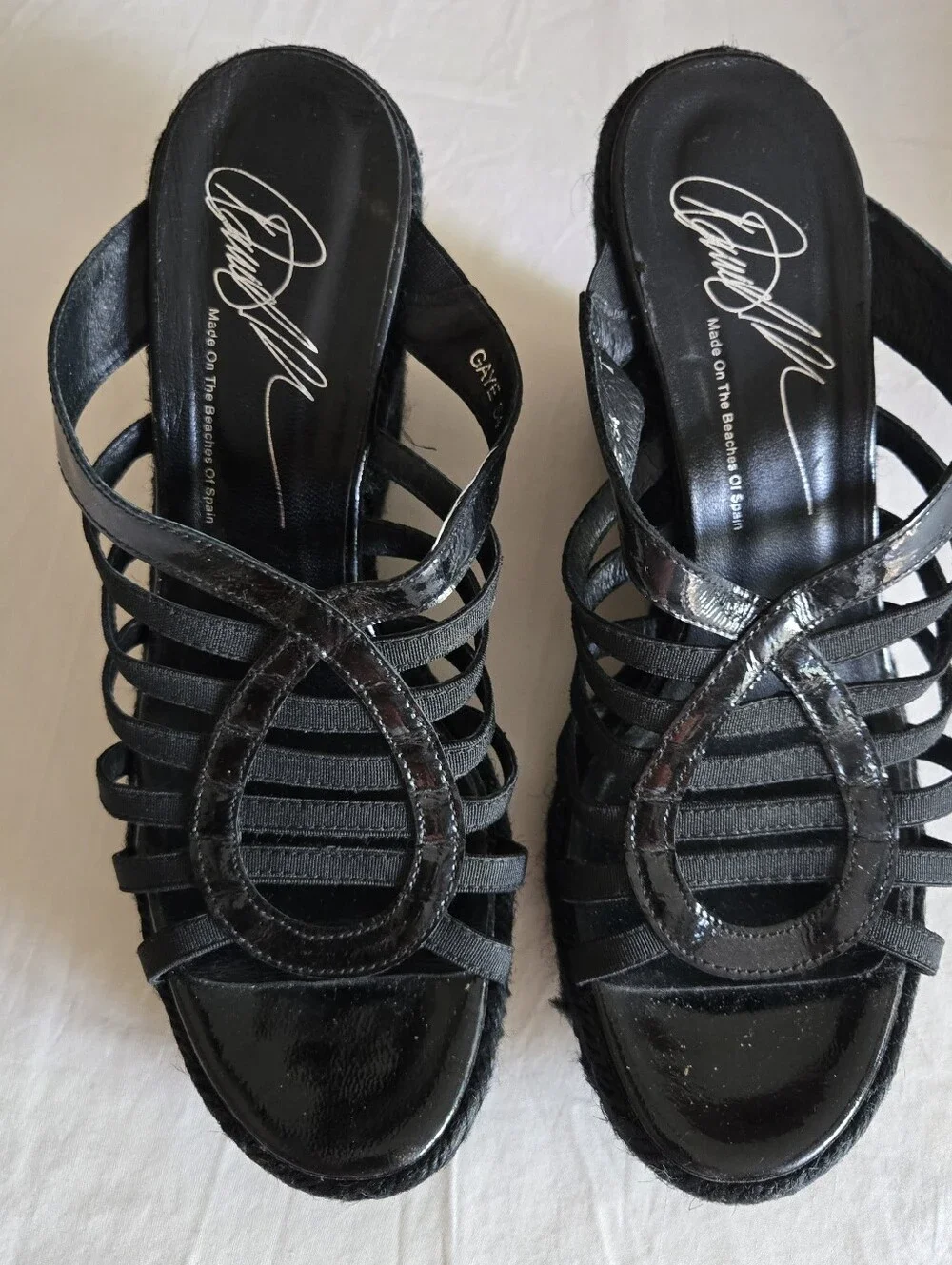 Donald J Pliner Signature Black Wedge Espadrille Sandals Size 7 Spain